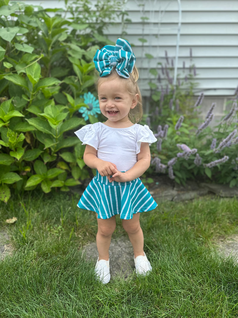 Teal Stripes - Double Loop Bow - Made to Order