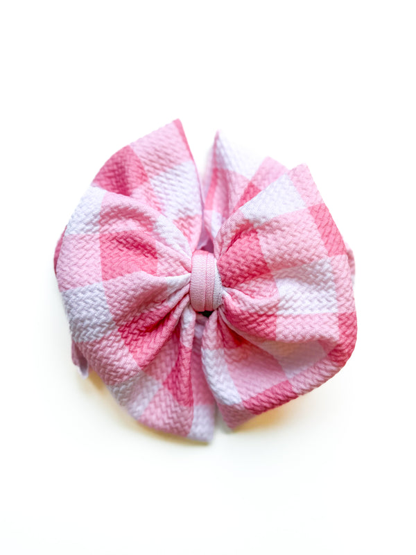 Pink Gingham - Double Loop Hair Bow - Made to Order