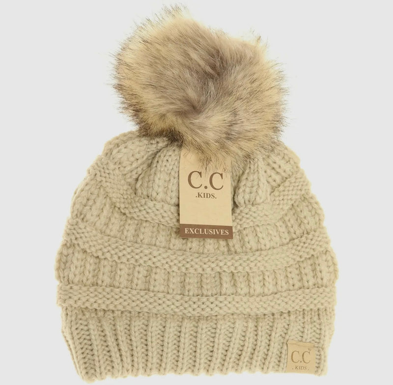 Fur Pom CC Beanie Hats - Kid