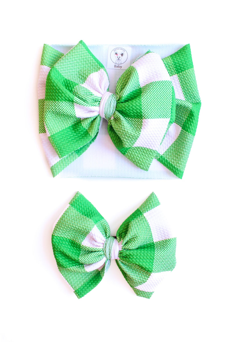 Green Gingham Hair Bow - Made to Order