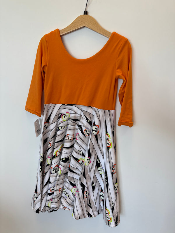 Mummy (Glow in the Dark) Twirl Dress - 3/4 sleeves - size 6y