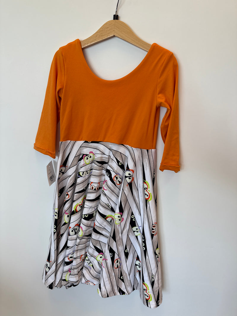 Mummy (Glow in the Dark) Twirl Dress - 3/4 sleeves - size 6y