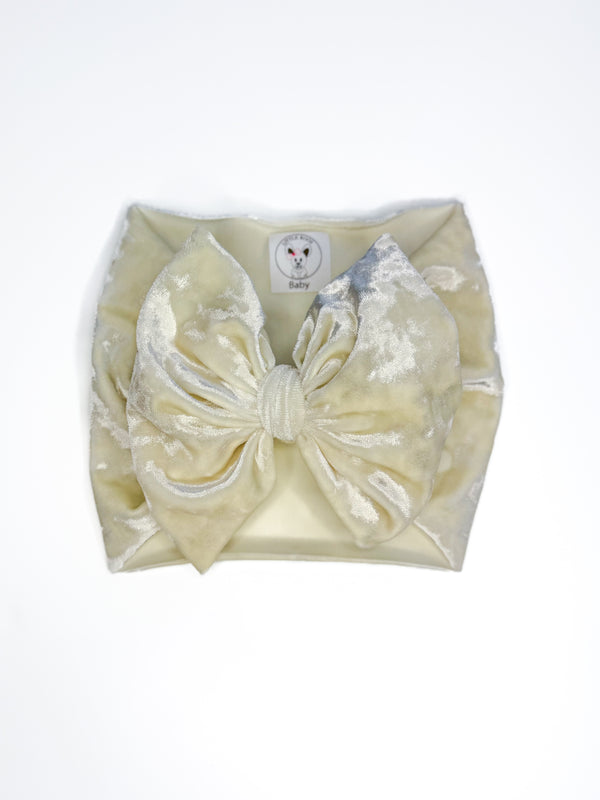 Ivory - Crushed Velvet Hair Bow - Made to Order
