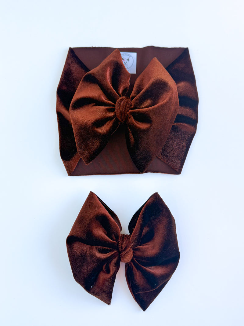 Chocolate - Velvet Hair Bow - Made to Order