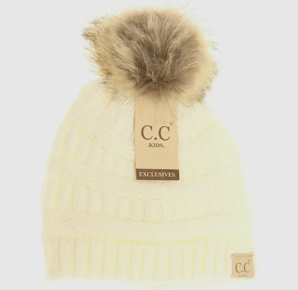 Fur Pom CC Beanie Hats - Kid