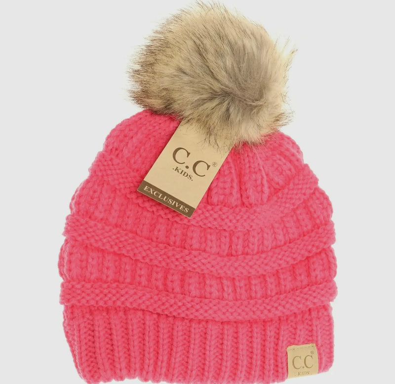 Fur Pom CC Beanie Hats - Kid