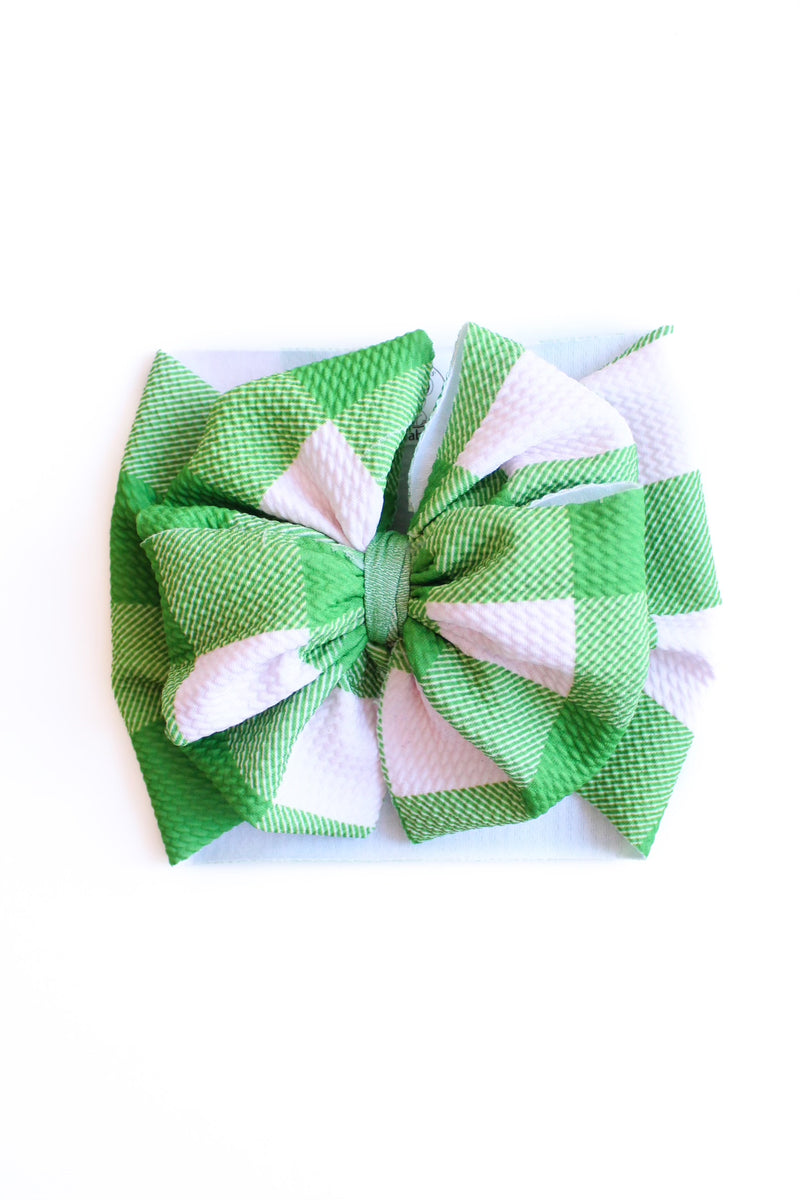 Green Gingham - Double Loop Bow - Made to Order