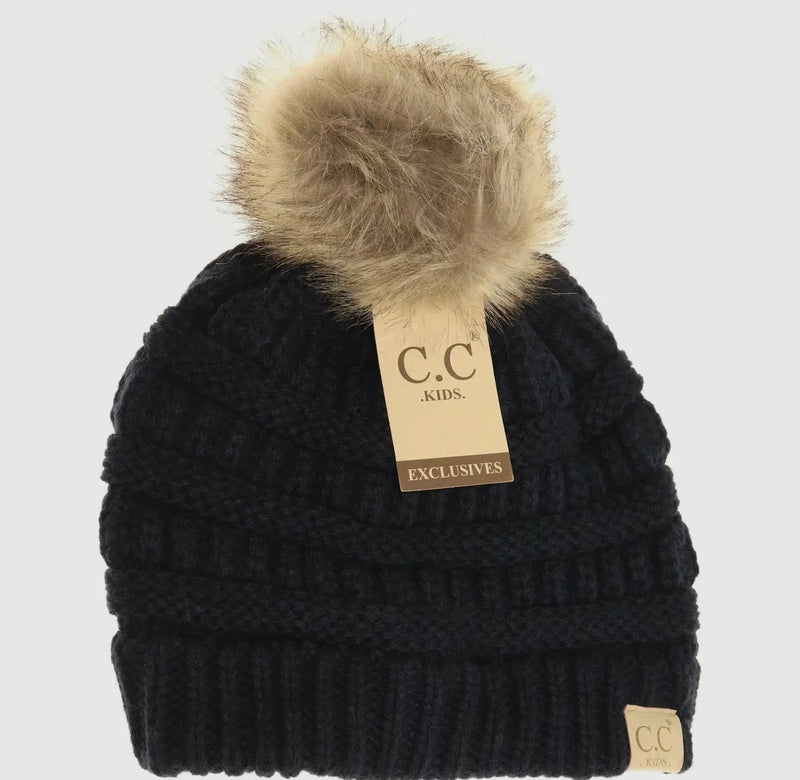 Fur Pom CC Beanie Hats - Kid