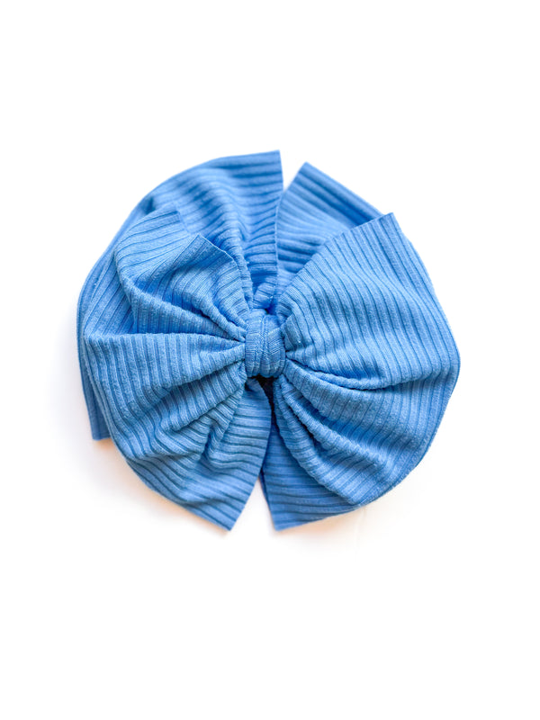 Ice Blue - Ribbed Hair Bow - Made to Order