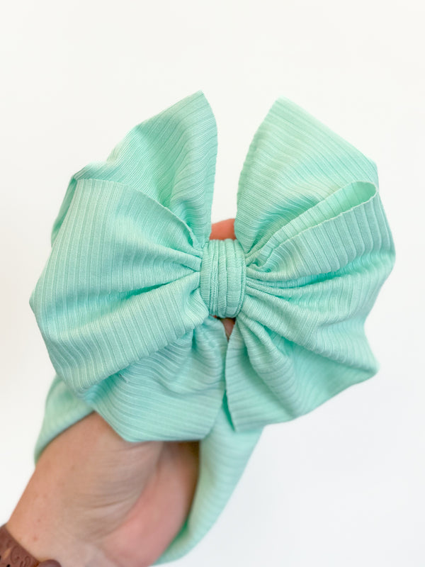 Mint - Ribbed Hair Bow - Made to Order