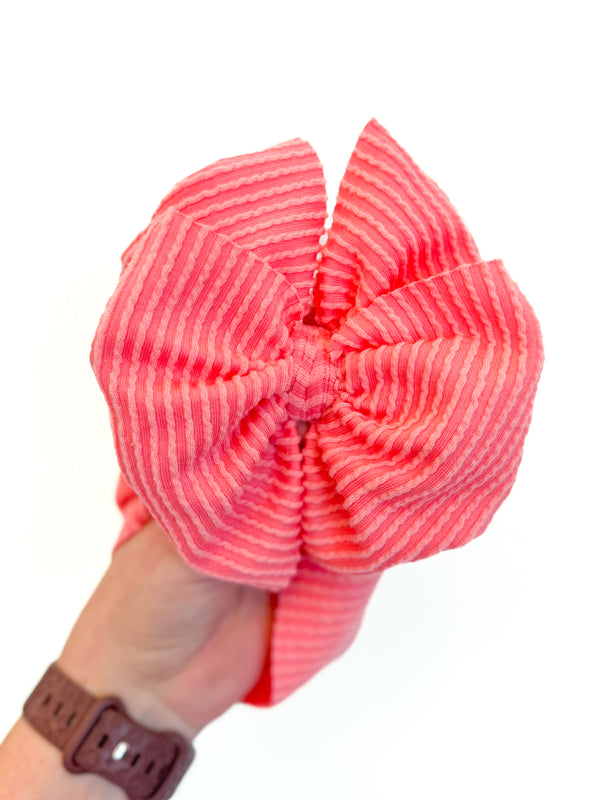 Salmon Pink - Waved Ribbed Hair Bow  - Double Loop Bow - Made to Order