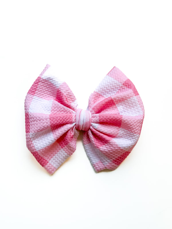 Pink Gingham Hair Bow - Made to Order