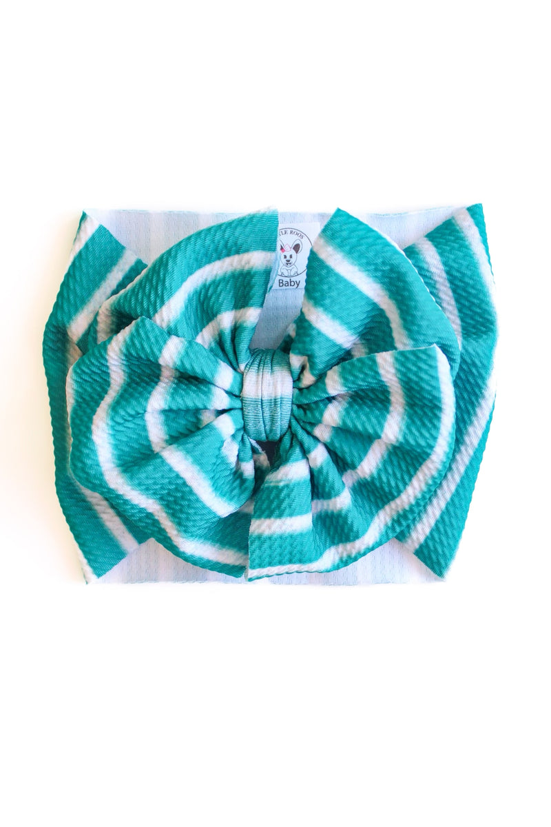 Teal Stripes - Double Loop Bow - Made to Order