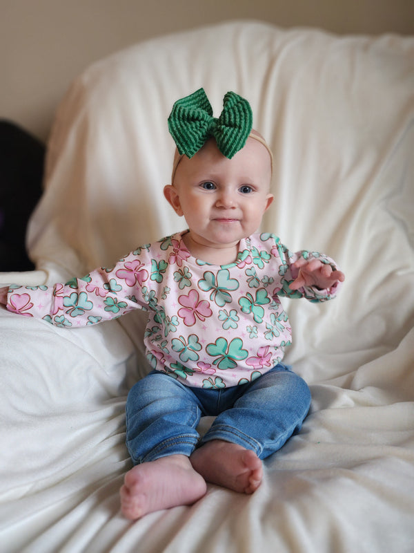 Green - Waved Ribbed Hair Bow - Made to Order