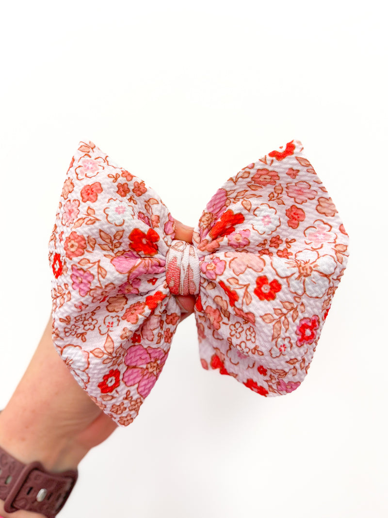 Red Dainty Floral Hair Bow - Made to Order