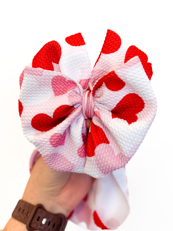 Heart to Heart - Double Loop Hair Bow - Made to Order