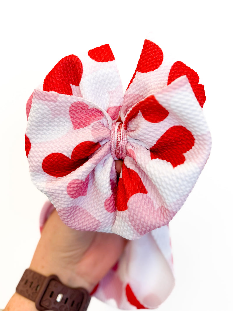 Heart to Heart - Double Loop Hair Bow - Made to Order