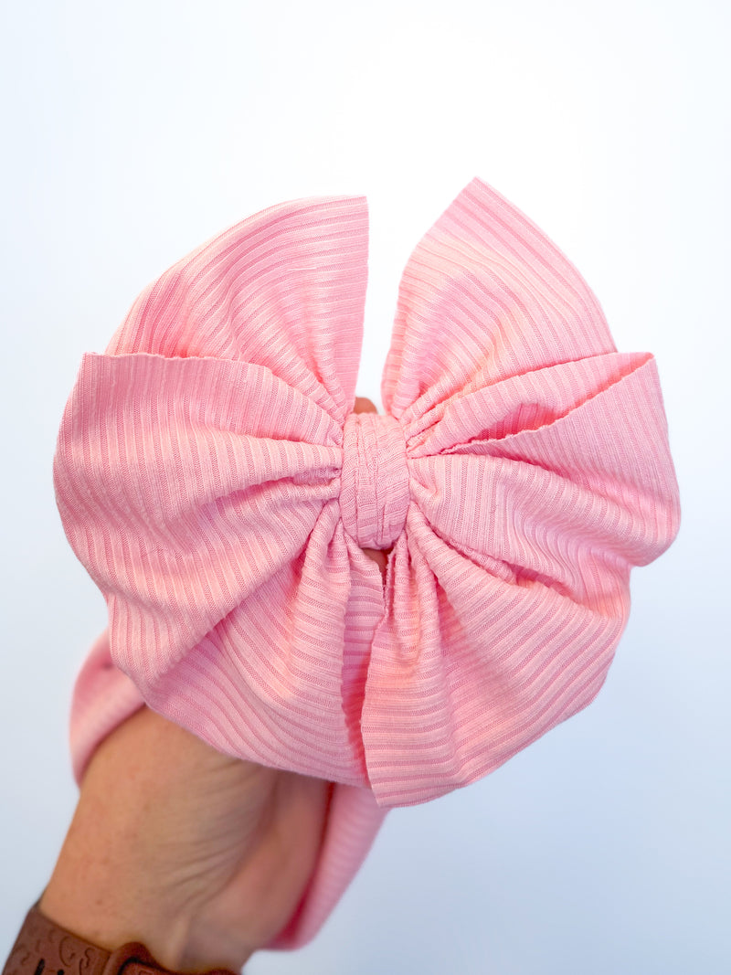 Cotton Candy Pink - Ribbed Hair Bow - Made to Order