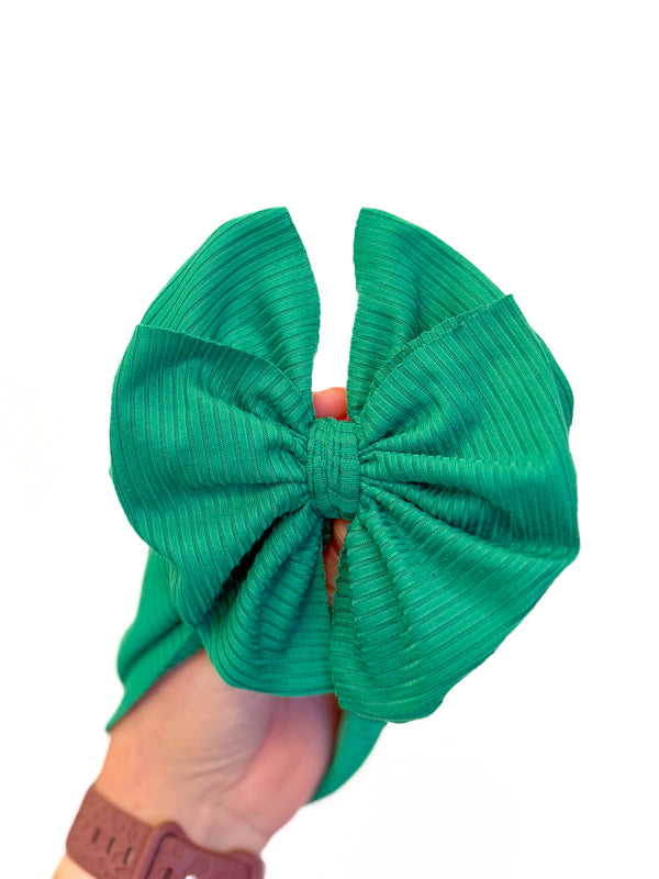 Kelly Green - Ribbed Hair Bow - Made to Order