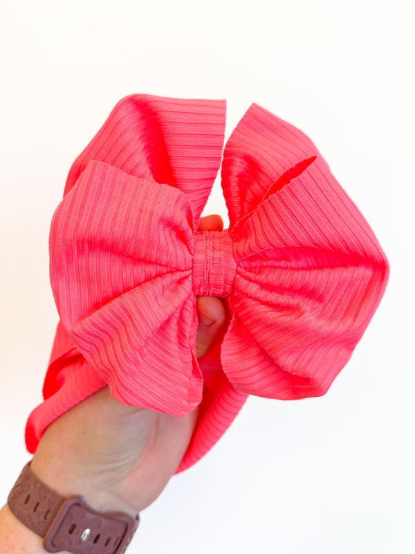 Neon Pink - Ribbed Hair Bow - Made to Order