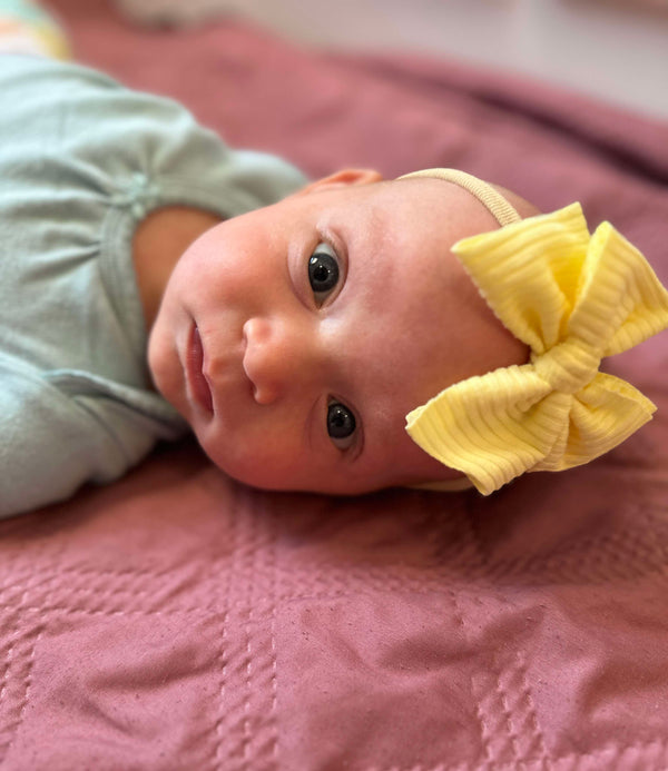 Lemon - Ribbed Hair Bow - Made to Order