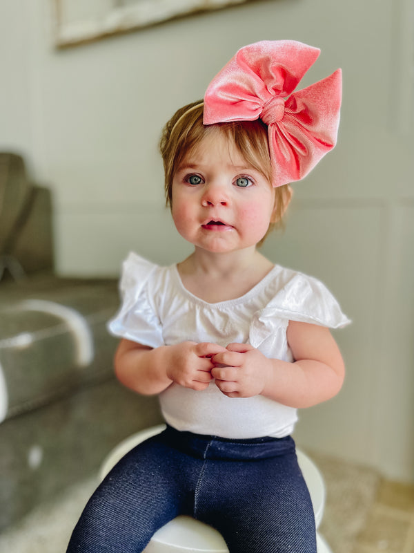 Coral - Velvet Hair Bow - Made to Order